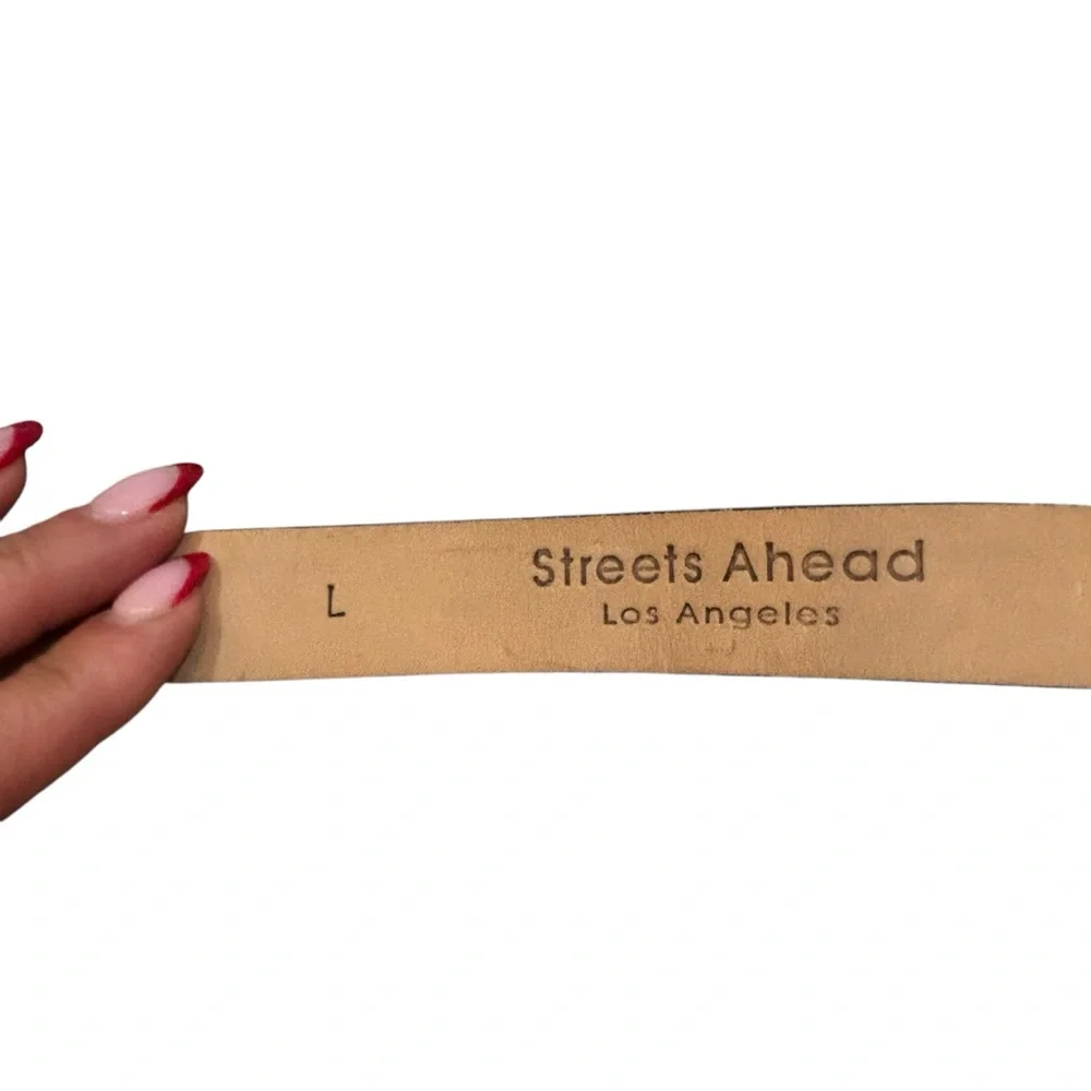 Streets Ahead Brand Light Blue and Black Cow Print Pony Hair Leather Belt Large‎
